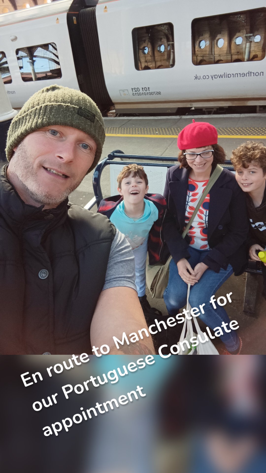 En route to Manchester for our Portuguese Consulate appointment 